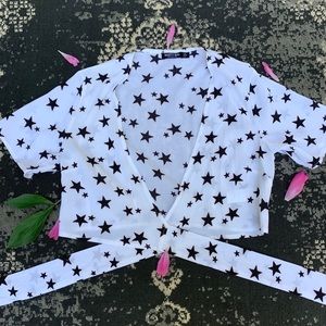 Nasty Gal Star Print Tie Front Crop Top